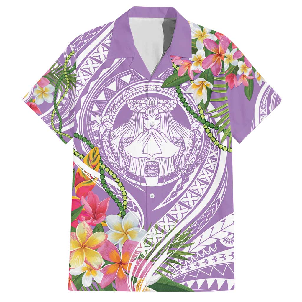 Aloha Hawaii Kauai Family Matching Short Sleeve Bodycon Dress and Hawaiian Shirt Frangipani Mix Mokihana Lei LT7 Dad's Shirt - Short Sleeve Purple - Polynesian Pride