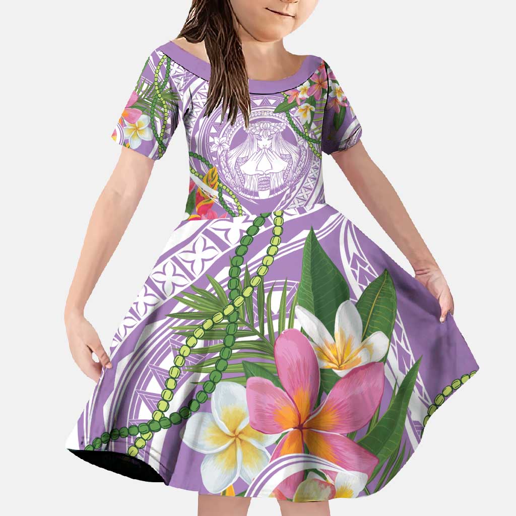 Aloha Hawaii Kauai Family Matching Summer Maxi Dress and Hawaiian Shirt Frangipani Mix Mokihana Lei LT7 Daughter's Dress Purple - Polynesian Pride
