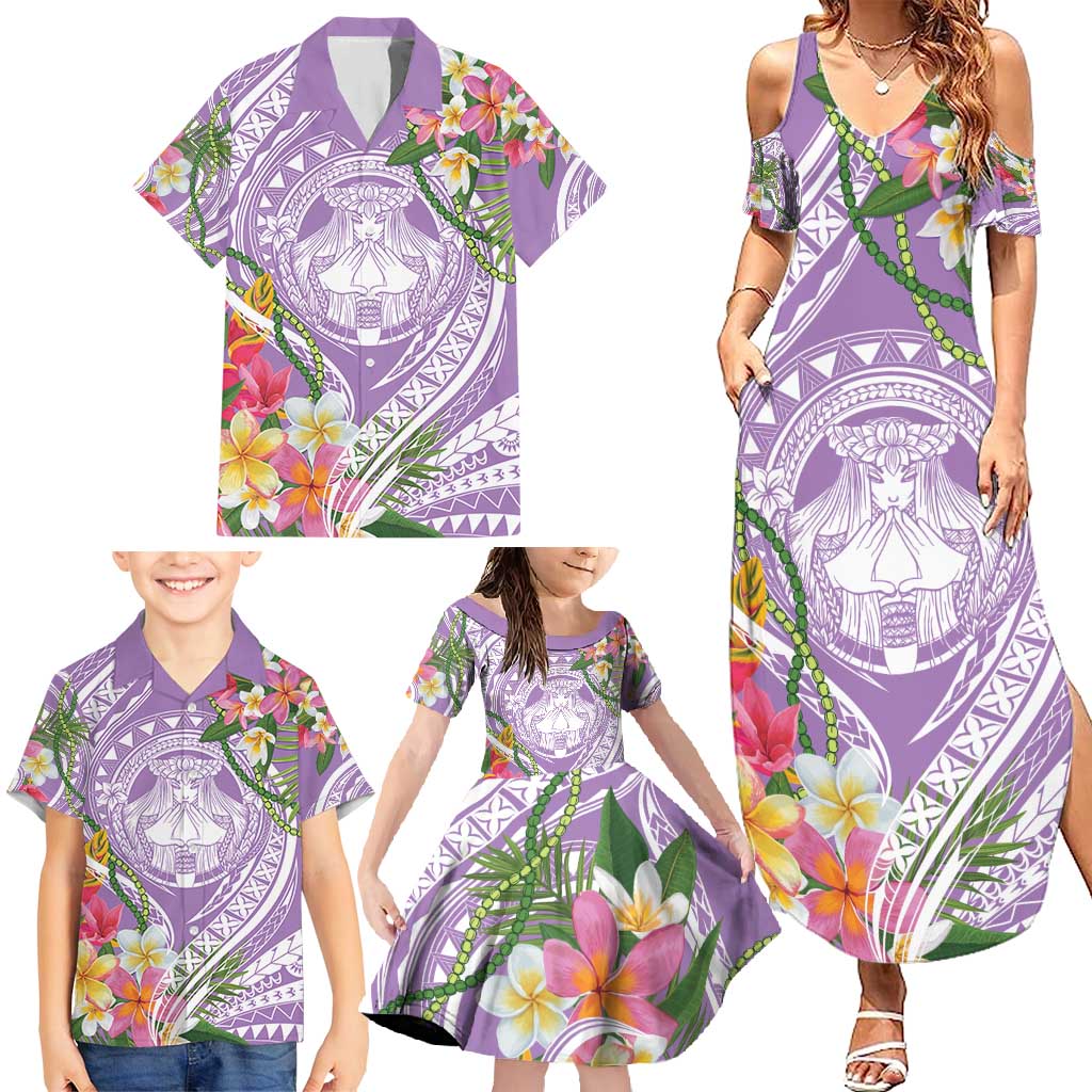 Aloha Hawaii Kauai Family Matching Summer Maxi Dress and Hawaiian Shirt Frangipani Mix Mokihana Lei LT7 - Polynesian Pride