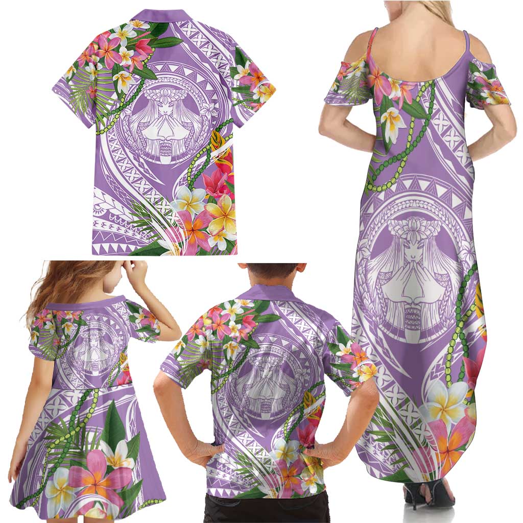 Aloha Hawaii Kauai Family Matching Summer Maxi Dress and Hawaiian Shirt Frangipani Mix Mokihana Lei LT7 - Polynesian Pride