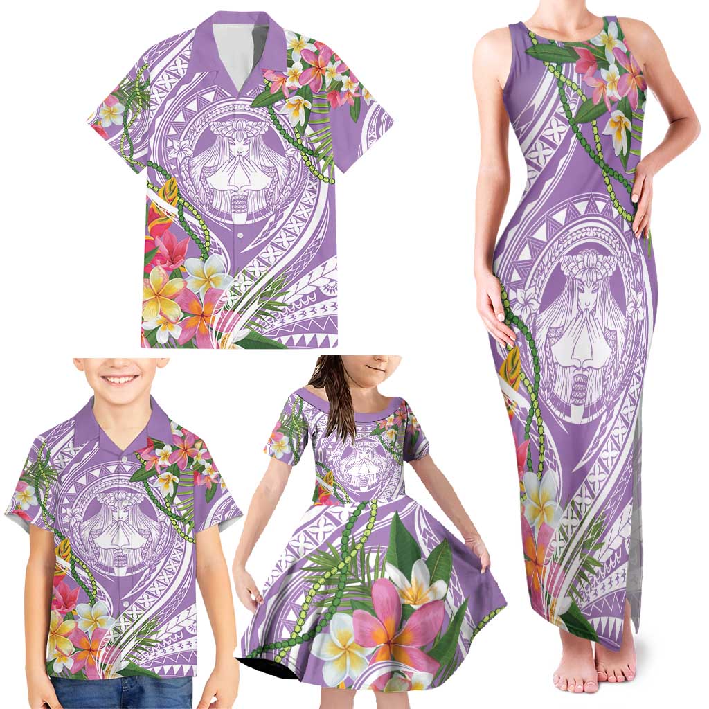 Aloha Hawaii Kauai Family Matching Tank Maxi Dress and Hawaiian Shirt Frangipani Mix Mokihana Lei LT7 - Polynesian Pride