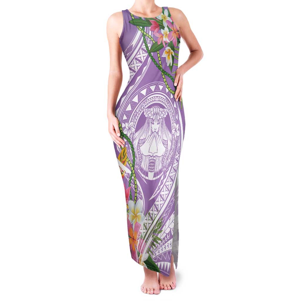Aloha Hawaii Kauai Family Matching Tank Maxi Dress and Hawaiian Shirt Frangipani Mix Mokihana Lei LT7 Mom's Dress Purple - Polynesian Pride