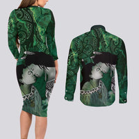 New Zealand Aroha Koe Mama Couples Matching Long Sleeve Bodycon Dress and Long Sleeve Button Shirt Maori Hongi - Pounamu LT7 - Polynesian Pride