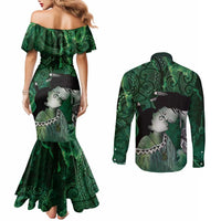 New Zealand Aroha Koe Mama Couples Matching Mermaid Dress and Long Sleeve Button Shirt Maori Hongi - Pounamu LT7 - Polynesian Pride