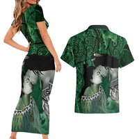New Zealand Aroha Koe Mama Couples Matching Short Sleeve Bodycon Dress and Hawaiian Shirt Maori Hongi - Pounamu LT7 - Polynesian Pride