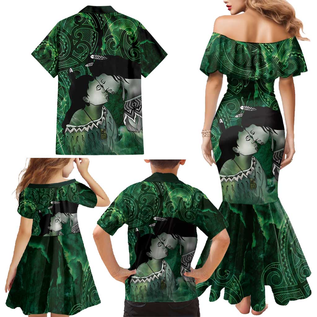 New Zealand Aroha Koe Mama Family Matching Mermaid Dress and Hawaiian Shirt Maori Hongi - Pounamu LT7 - Polynesian Pride