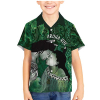 New Zealand Aroha Koe Mama Family Matching Mermaid Dress and Hawaiian Shirt Maori Hongi - Pounamu LT7 Son's Shirt Green - Polynesian Pride