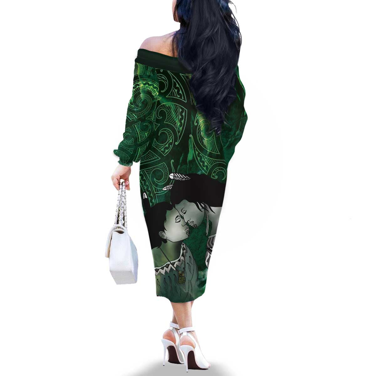 New Zealand Aroha Koe Mama Family Matching Off The Shoulder Long Sleeve Dress and Hawaiian Shirt Maori Hongi - Pounamu LT7 - Polynesian Pride