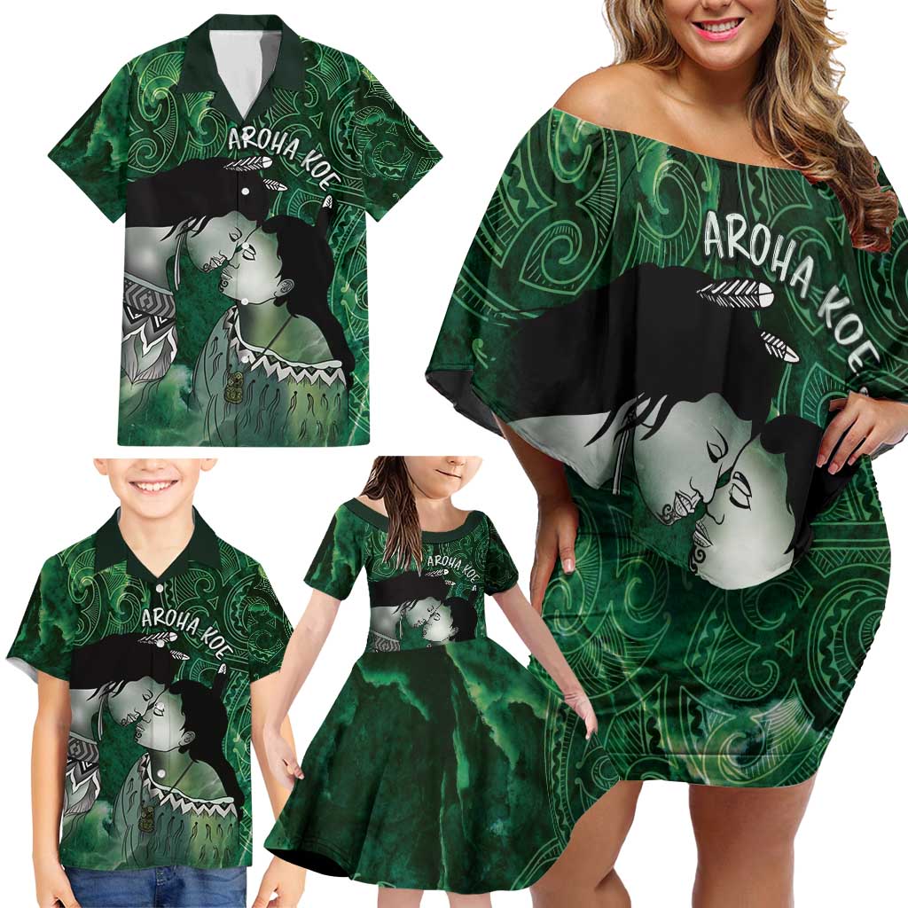 New Zealand Aroha Koe Mama Family Matching Off Shoulder Short Dress and Hawaiian Shirt Maori Hongi - Pounamu LT7 - Polynesian Pride