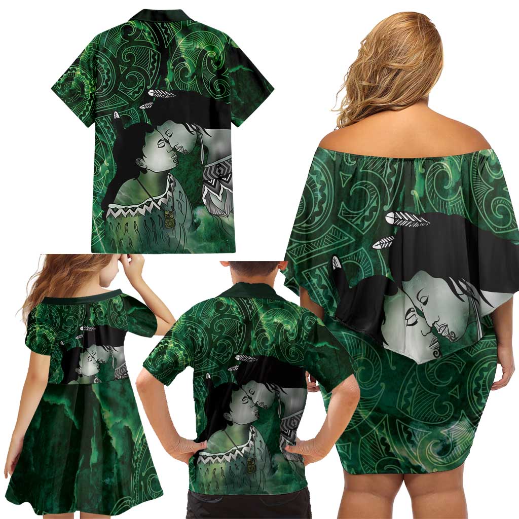 New Zealand Aroha Koe Mama Family Matching Off Shoulder Short Dress and Hawaiian Shirt Maori Hongi - Pounamu LT7 - Polynesian Pride