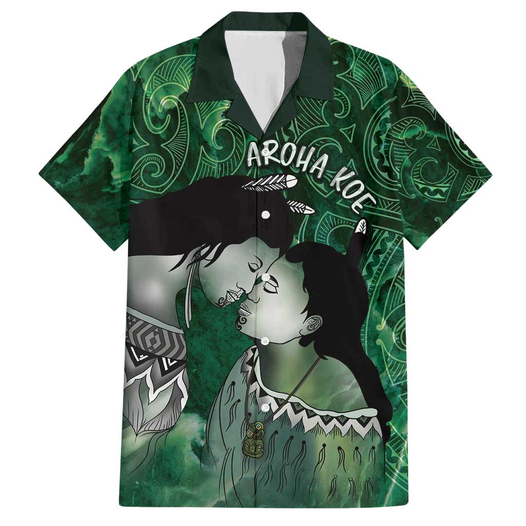 New Zealand Aroha Koe Mama Family Matching Short Sleeve Bodycon Dress and Hawaiian Shirt Maori Hongi - Pounamu LT7 Dad's Shirt - Short Sleeve Green - Polynesian Pride