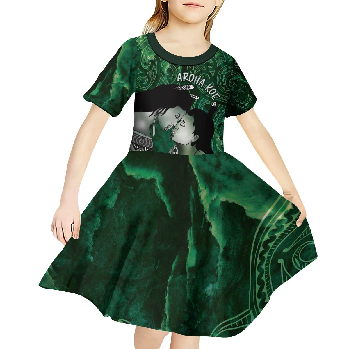 New Zealand Aroha Koe Mama Kid Short Sleeve Dress Maori Hongi - Pounamu LT7 - Polynesian Pride