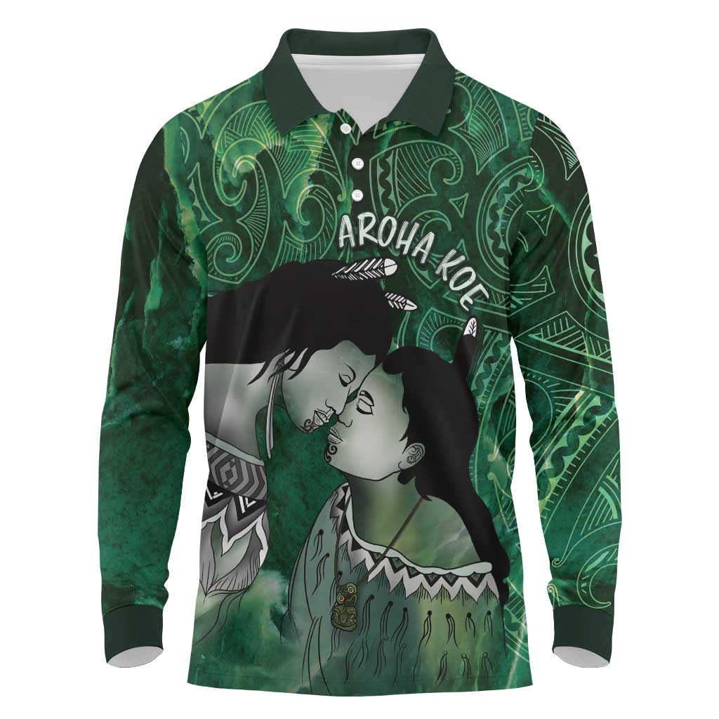 New Zealand Aroha Koe Mama Long Sleeve Polo Shirt Maori Hongi - Pounamu