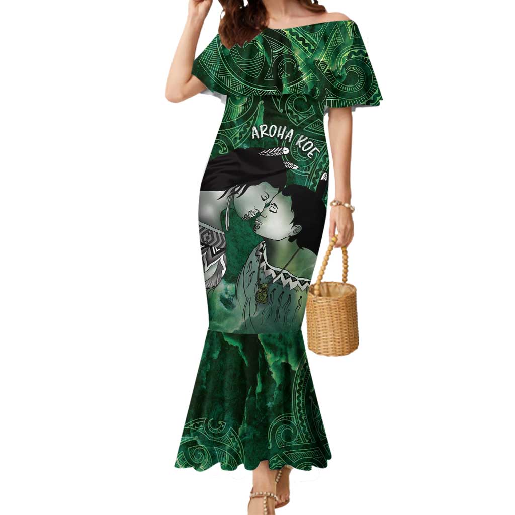 New Zealand Aroha Koe Mama Mermaid Dress Maori Hongi - Pounamu LT7 Women Green - Polynesian Pride
