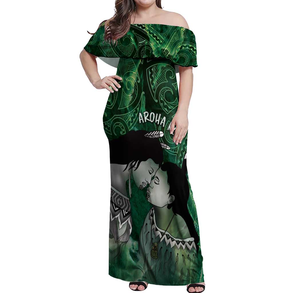 New Zealand Aroha Koe Mama Off Shoulder Maxi Dress Maori Hongi - Pounamu