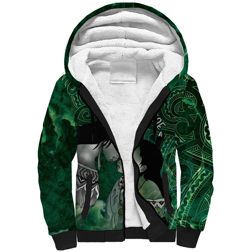 New Zealand Aroha Koe Mama Sherpa Hoodie Maori Hongi - Pounamu LT7 Unisex Green - Polynesian Pride