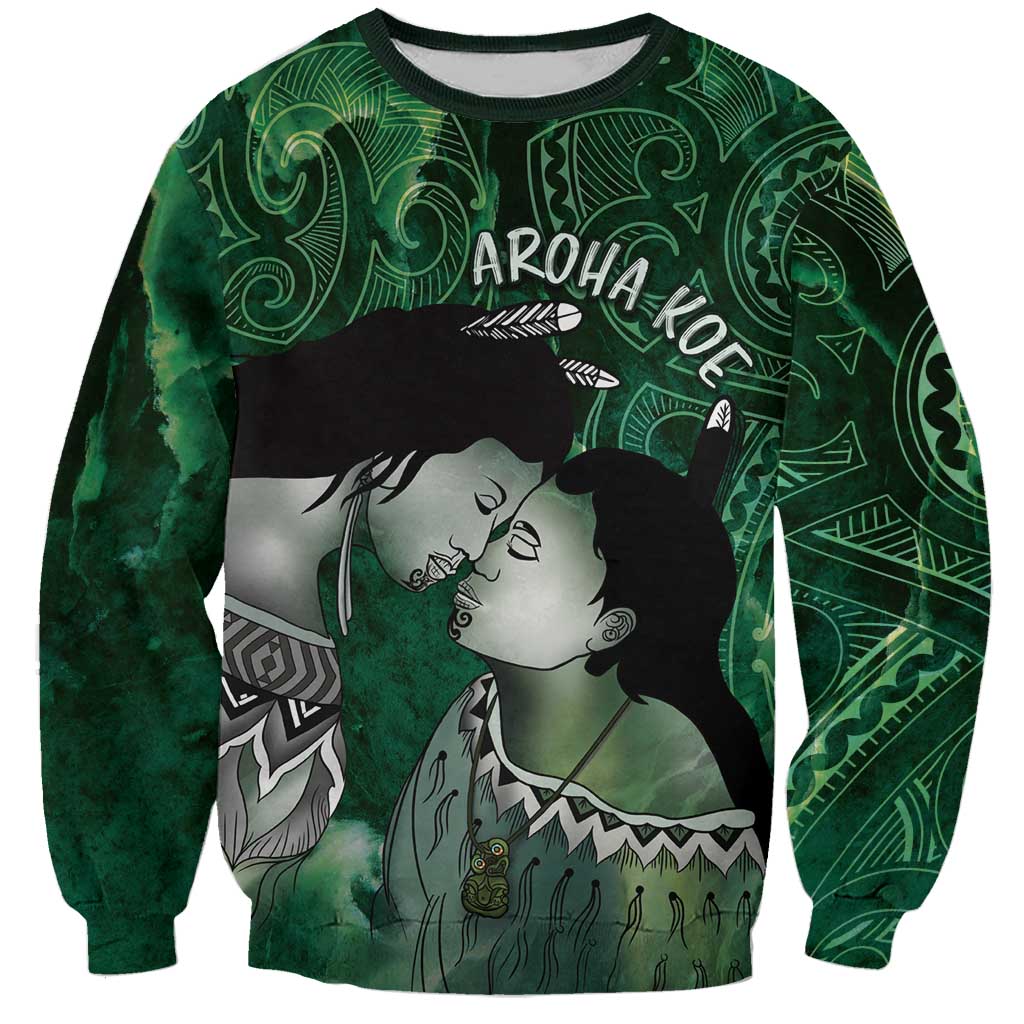 New Zealand Aroha Koe Mama Sweatshirt Maori Hongi - Pounamu LT7 Unisex Green - Polynesian Pride