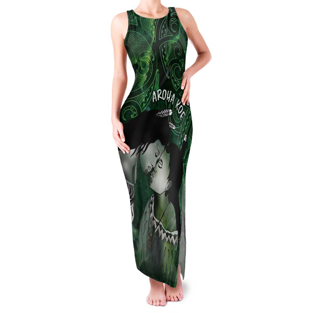 New Zealand Aroha Koe Mama Tank Maxi Dress Maori Hongi - Pounamu