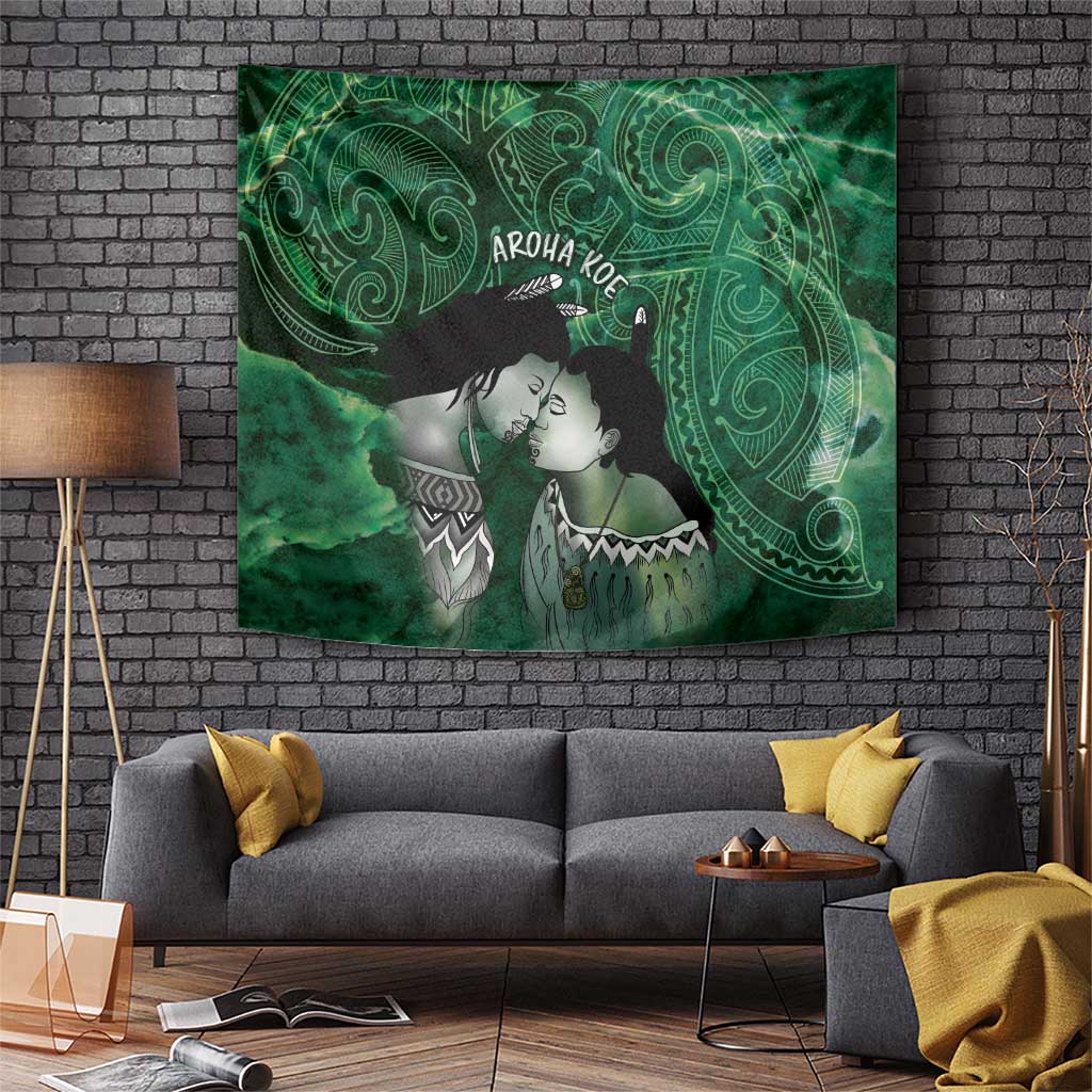 New Zealand Aroha Koe Mama Tapestry Maori Hongi - Pounamu LT7 Green - Polynesian Pride