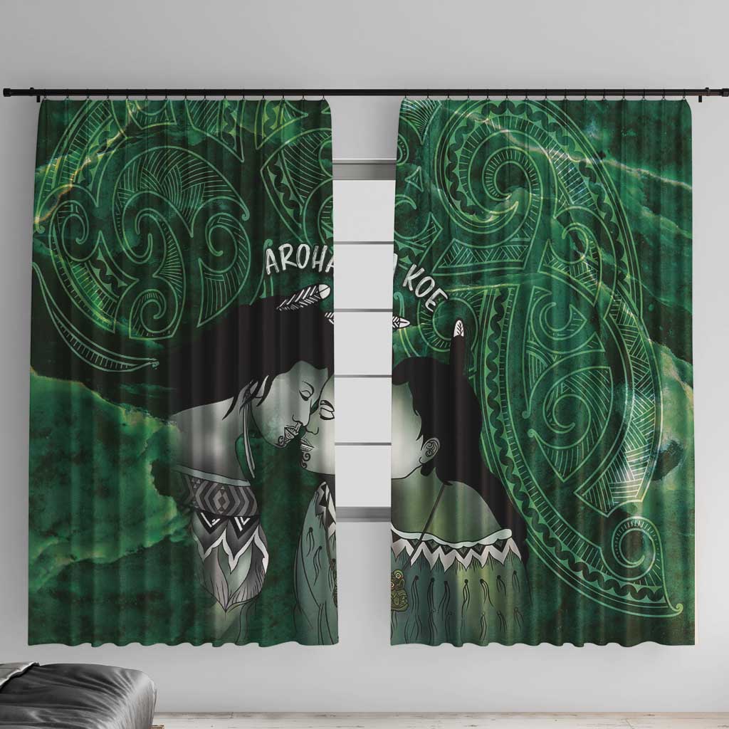New Zealand Aroha Koe Mama Window Curtain Maori Hongi - Pounamu LT7 With Hooks Green - Polynesian Pride