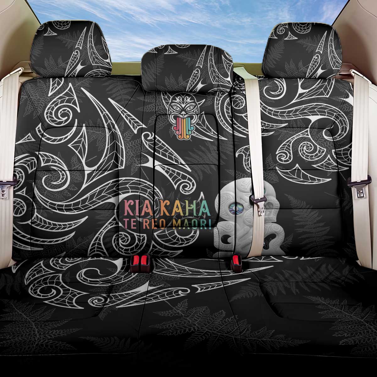 Kia Hara Te reo Maori Back Car Seat Cover Manaia Moko Pattern LT7 One Size Black - Polynesian Pride