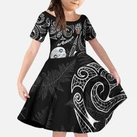 Kia Hara Te reo Maori Family Matching Long Sleeve Bodycon Dress and Hawaiian Shirt Manaia Moko Pattern LT7 Daughter's Dress Black - Polynesian Pride