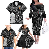Kia Hara Te reo Maori Family Matching Off The Shoulder Long Sleeve Dress and Hawaiian Shirt Manaia Moko Pattern LT7 - Polynesian Pride