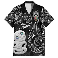 Kia Hara Te reo Maori Family Matching Short Sleeve Bodycon Dress and Hawaiian Shirt Manaia Moko Pattern LT7 Dad's Shirt - Short Sleeve Black - Polynesian Pride