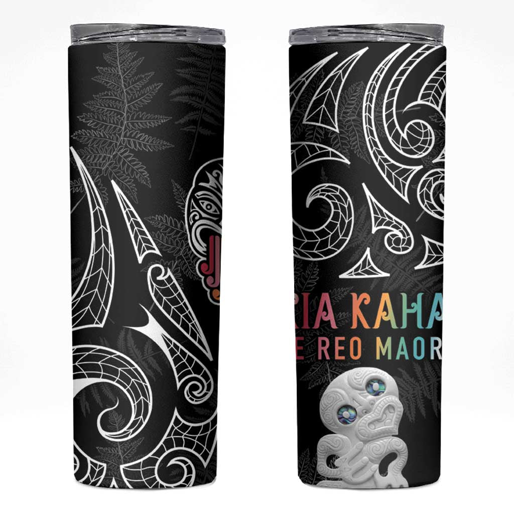 Kia Hara Te reo Maori Skinny Tumbler Manaia Moko Pattern LT7 Black - Polynesian Pride
