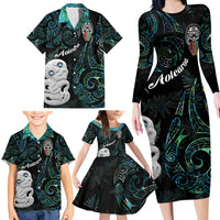 Kia Hara Te reo Maori Family Matching Long Sleeve Bodycon Dress and Hawaiian Shirt Manaia Moko Mix Paua Shell LT7 - Polynesian Pride