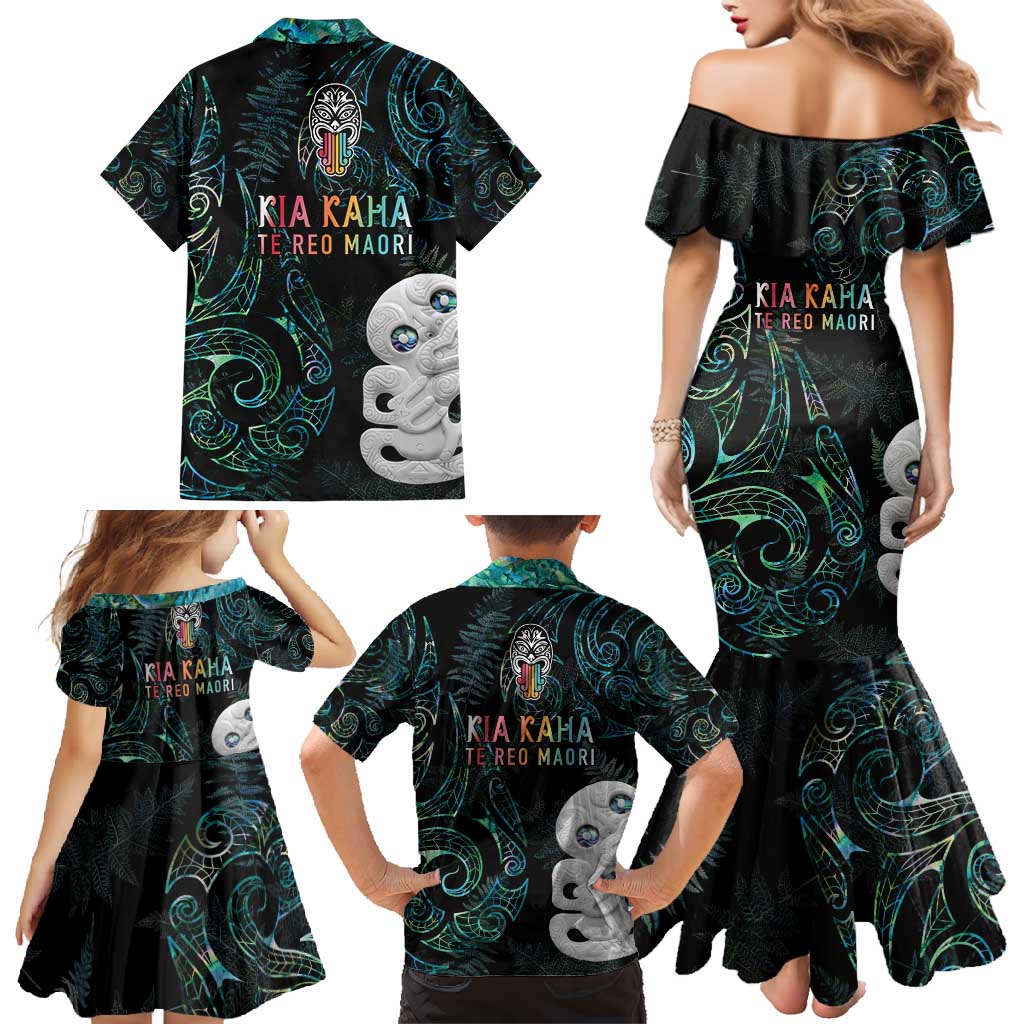 Kia Hara Te reo Maori Family Matching Mermaid Dress and Hawaiian Shirt Manaia Moko Mix Paua Shell LT7 - Polynesian Pride
