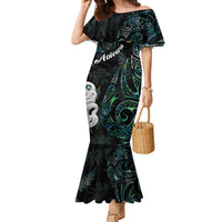 Kia Hara Te reo Maori Family Matching Mermaid Dress and Hawaiian Shirt Manaia Moko Mix Paua Shell LT7 Mom's Dress Green - Polynesian Pride
