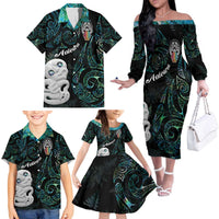 Kia Hara Te reo Maori Family Matching Off The Shoulder Long Sleeve Dress and Hawaiian Shirt Manaia Moko Mix Paua Shell LT7 - Polynesian Pride