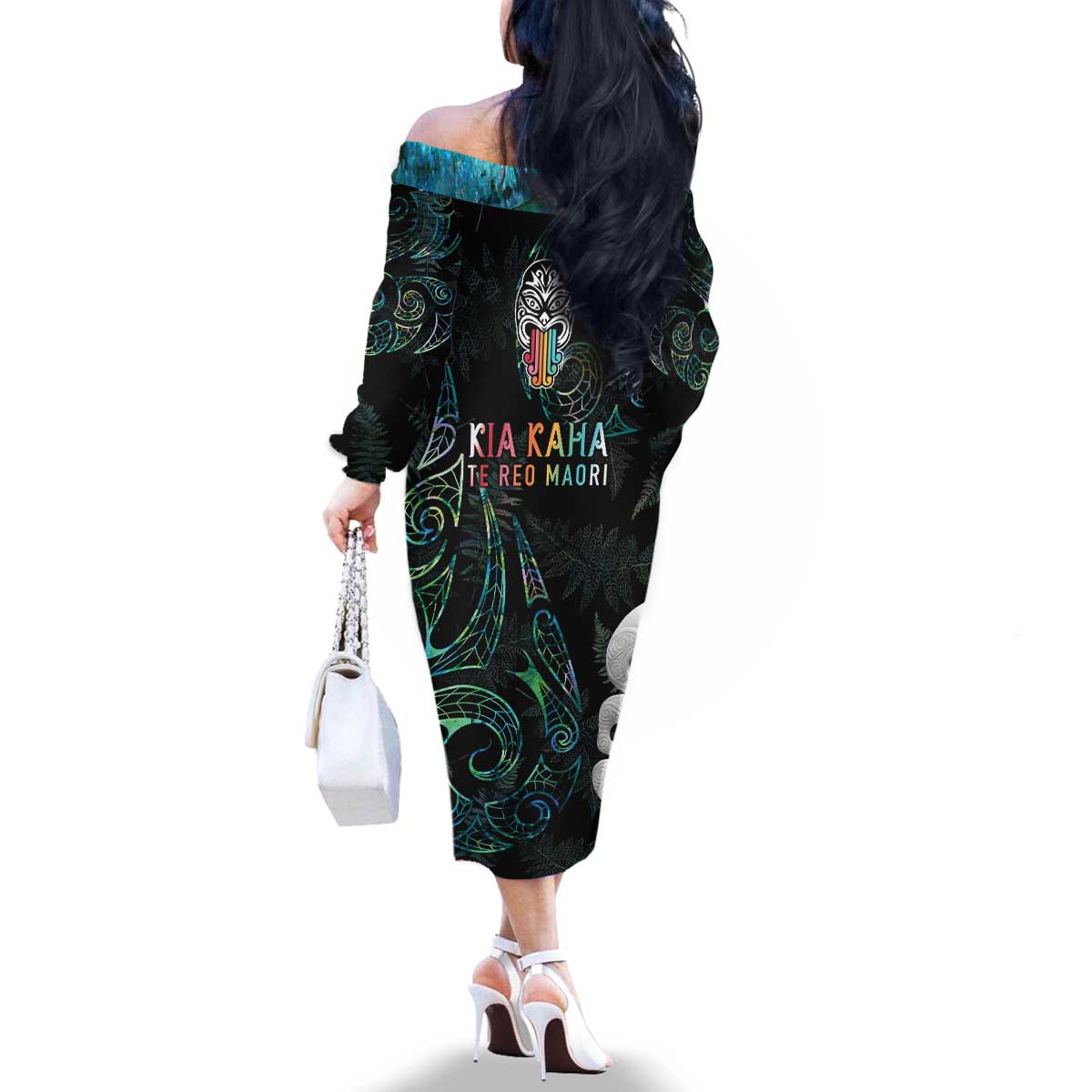 Kia Hara Te reo Maori Family Matching Off The Shoulder Long Sleeve Dress and Hawaiian Shirt Manaia Moko Mix Paua Shell LT7 - Polynesian Pride