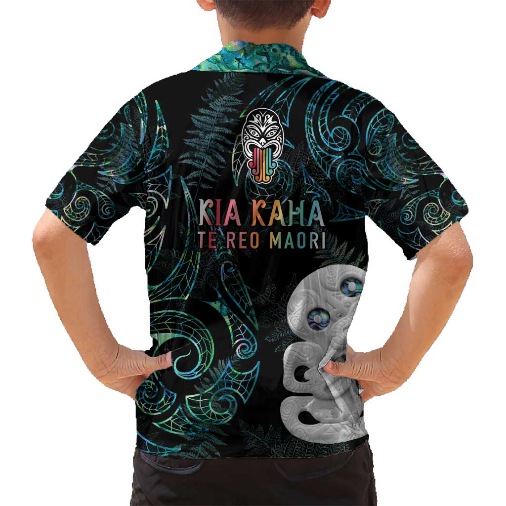 Kia Hara Te reo Maori Family Matching Off Shoulder Maxi Dress and Hawaiian Shirt Manaia Moko Mix Paua Shell LT7 - Polynesian Pride