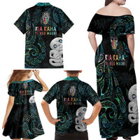 Kia Hara Te reo Maori Family Matching Off Shoulder Maxi Dress and Hawaiian Shirt Manaia Moko Mix Paua Shell LT7 - Polynesian Pride