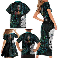 Kia Hara Te reo Maori Family Matching Short Sleeve Bodycon Dress and Hawaiian Shirt Manaia Moko Mix Paua Shell LT7 - Polynesian Pride