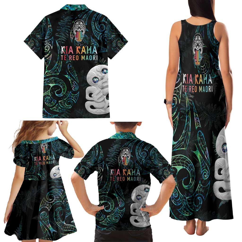 Kia Hara Te reo Maori Family Matching Tank Maxi Dress and Hawaiian Shirt Manaia Moko Mix Paua Shell LT7 - Polynesian Pride