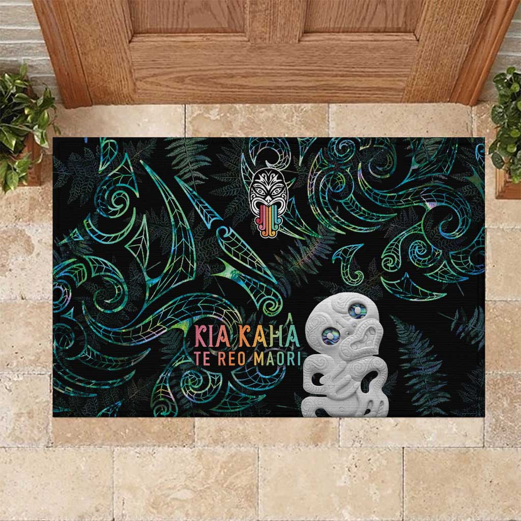 Kia Hara Te reo Maori Rubber Doormat Manaia Moko Mix Paua Shell