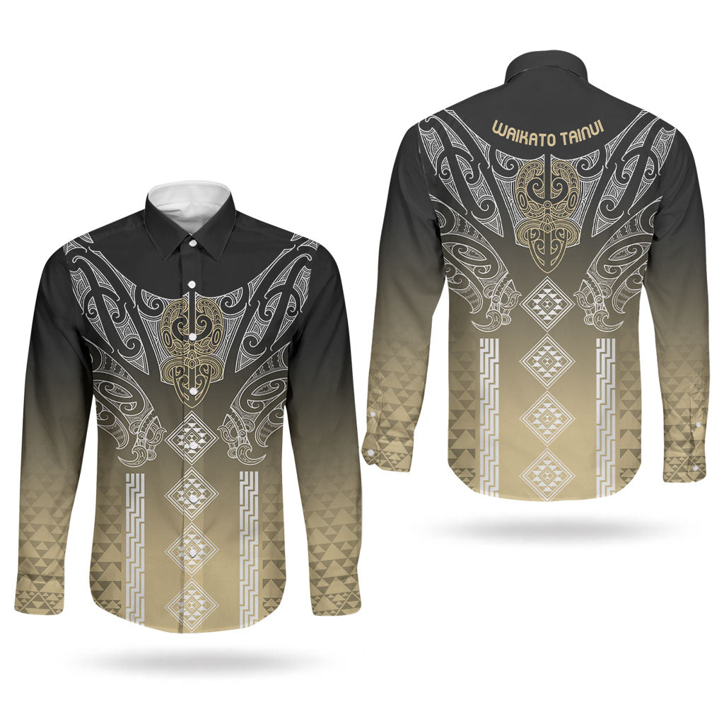 Aotearoa Maori Iwi Heritage Couples Matching Mermaid Dress and Long Sleeve Button Shirt Waikato Tainui Parauri LT7 - Polynesian Pride
