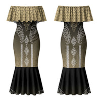 Aotearoa Maori Iwi Heritage Couples Matching Mermaid Dress and Long Sleeve Button Shirt Waikato Tainui Parauri LT7 - Polynesian Pride