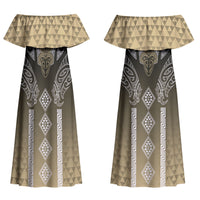 Aotearoa Maori Iwi Heritage Couples Matching Off Shoulder Maxi Dress and Hawaiian Shirt Waikato Tainui Parauri LT7 - Polynesian Pride