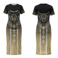 Aotearoa Maori Iwi Heritage Couples Matching Short Sleeve Bodycon Dress and Hawaiian Shirt Waikato Tainui Parauri LT7 - Polynesian Pride