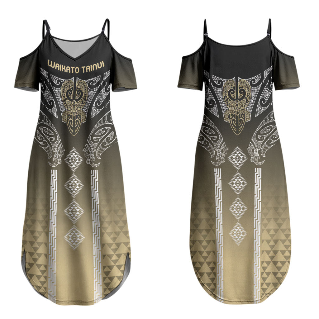 Aotearoa Maori Iwi Heritage Couples Matching Summer Maxi Dress and Hawaiian Shirt Waikato Tainui Parauri LT7 - Polynesian Pride