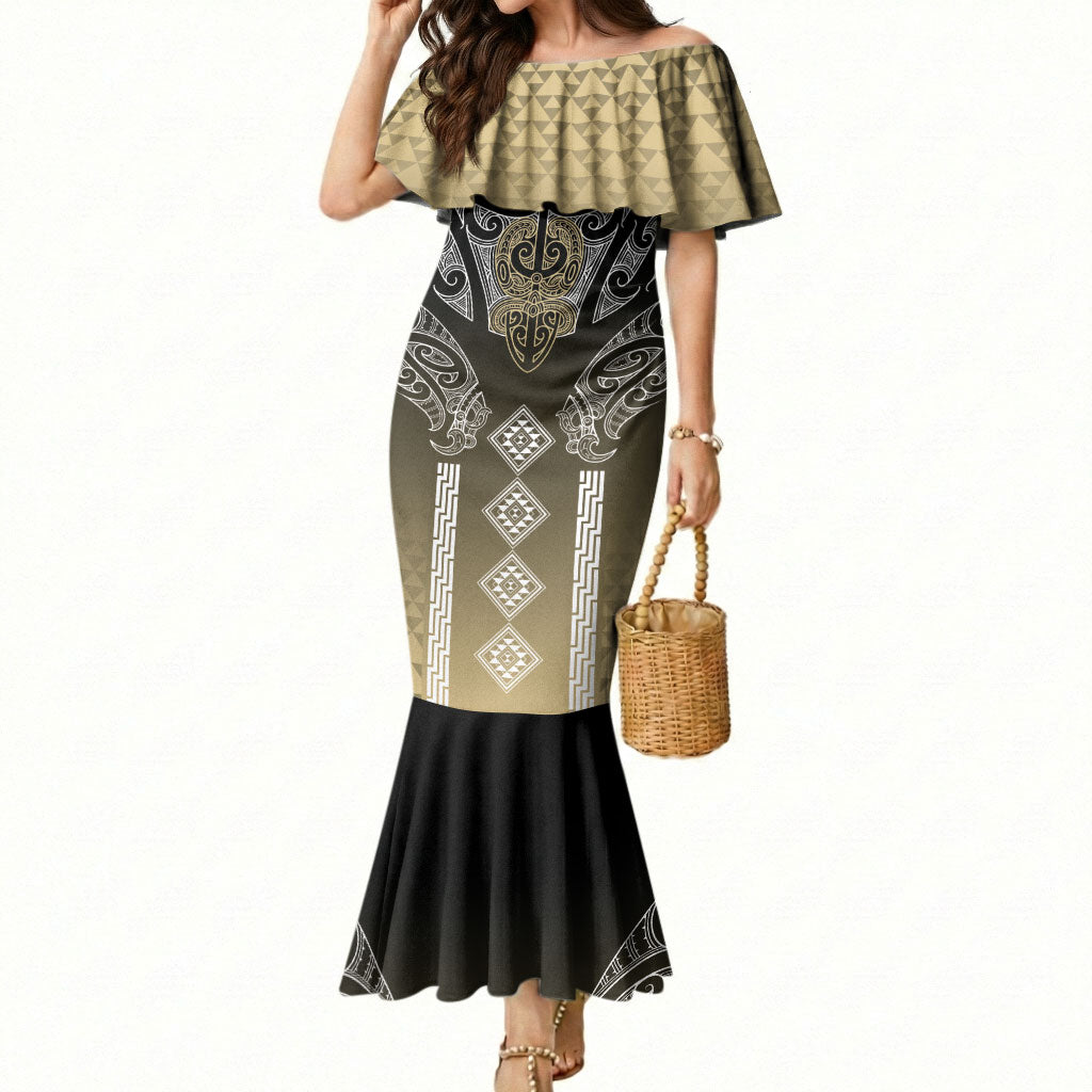 Aotearoa Maori Iwi Heritage Mermaid Dress Waikato Tainui Parauri LT7 Women Earth Gold - Polynesian Pride