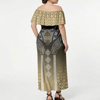 Aotearoa Maori Iwi Heritage Off Shoulder Maxi Dress Waikato Tainui Parauri LT7 - Polynesian Pride