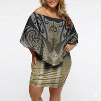 Aotearoa Maori Iwi Heritage Off Shoulder Short Dress Waikato Tainui Parauri LT7 Women Earth Gold - Polynesian Pride
