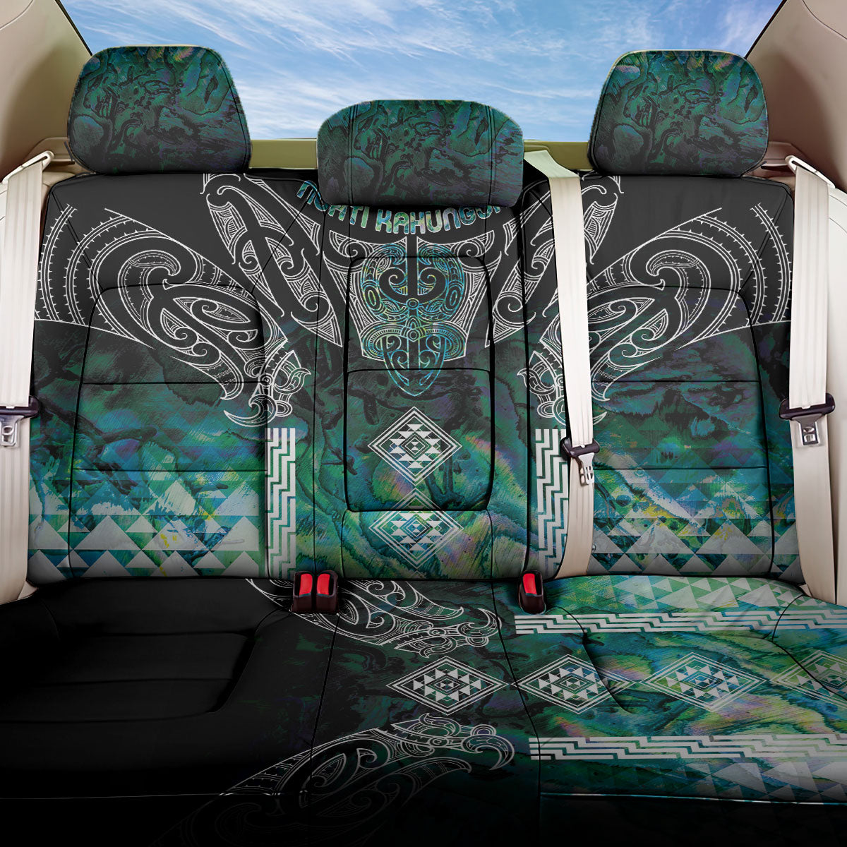 Aotearoa Maori Iwi Heritage Back Car Seat Cover Ngati Kahungunu Paua Shell Turquoise LT7 One Size Green Blue - Polynesian Pride