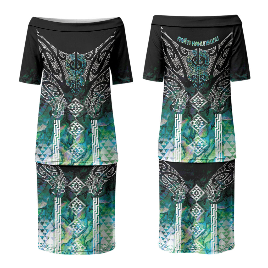Aotearoa Maori Iwi Heritage Couples Matching Puletasi and Hawaiian Shirt Ngati Kahungunu Paua Shell Turquoise LT7 - Polynesian Pride