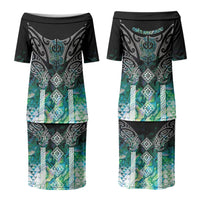 Aotearoa Maori Iwi Heritage Couples Matching Puletasi and Hawaiian Shirt Ngati Kahungunu Paua Shell Turquoise LT7 - Polynesian Pride